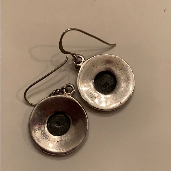 Vintage Greek Key Round Sterling Drop Earring - Picture 2 of 4